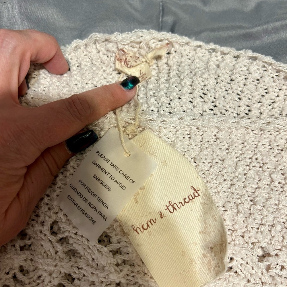 🍂 Hem & Thread Chic Cream Knit Sweater NWT.  SIZE L - Picture 5 of 5
